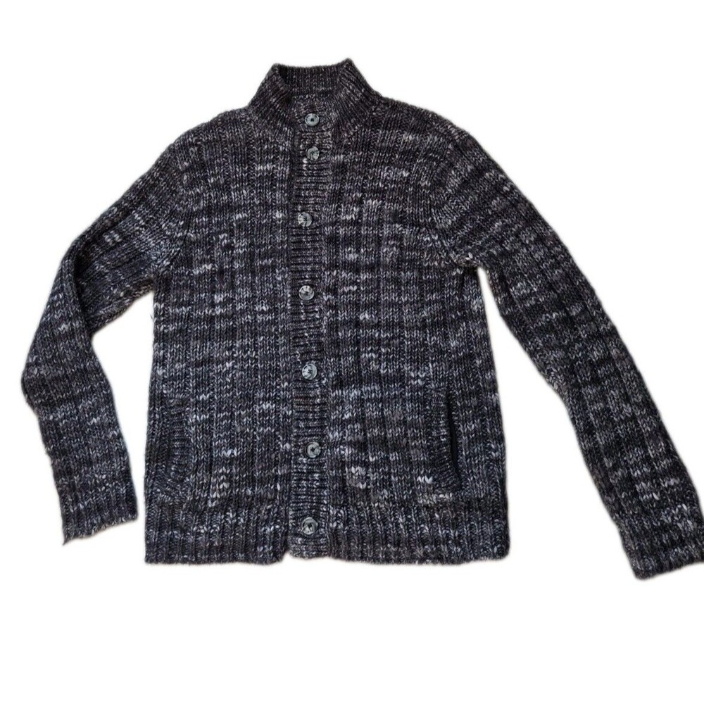 Express Wool Blend Mens Gray Black Marled Chunky Knit Button Cardigan Sweater XL